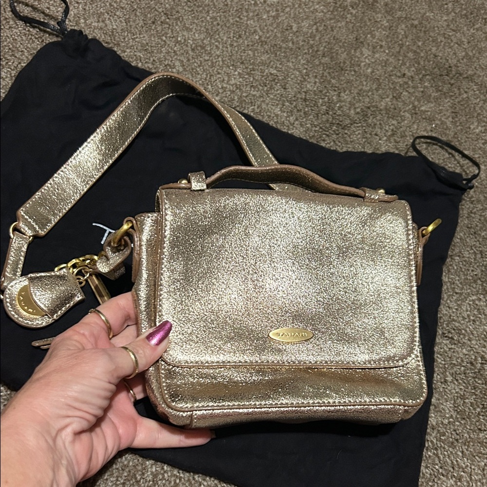 Tahari Metallic Gold Small Crossbody Satchel with Top Handle